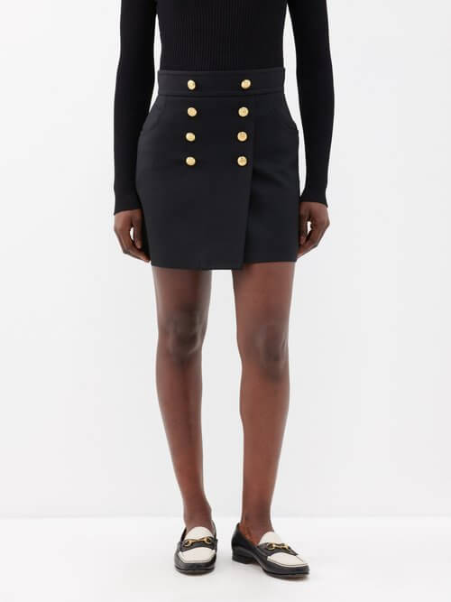 Gucci - Button-front Silk-blend Mini Skirt - Womens - Black