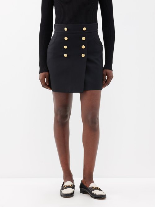 Gucci - Button-front Silk-blend Mini Skirt - Womens - Black