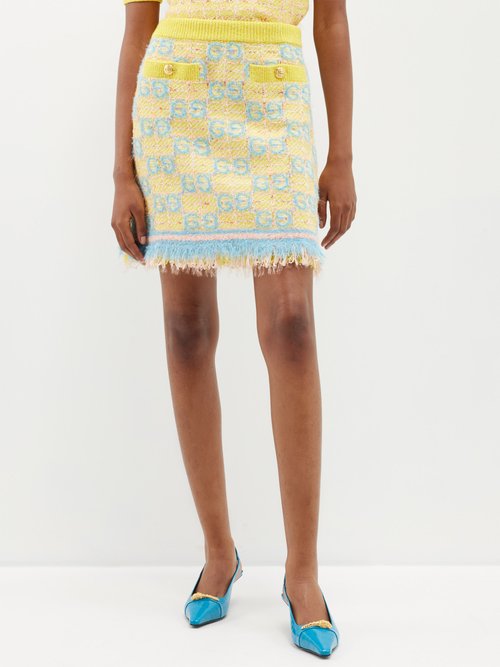 Gucci - GG-logo Jacquard Tweed Mini Skirt - Womens - Yellow Multi