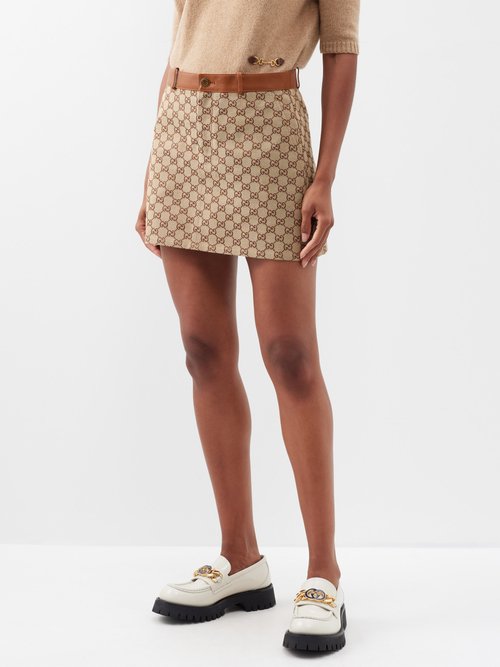 Gucci - GG-supreme Canvas Mini Skirt - Womens - Brown