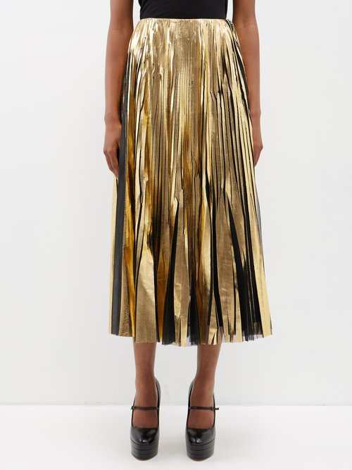 Gucci - Lamé And Tulle Midi Skirt - Womens - Gold