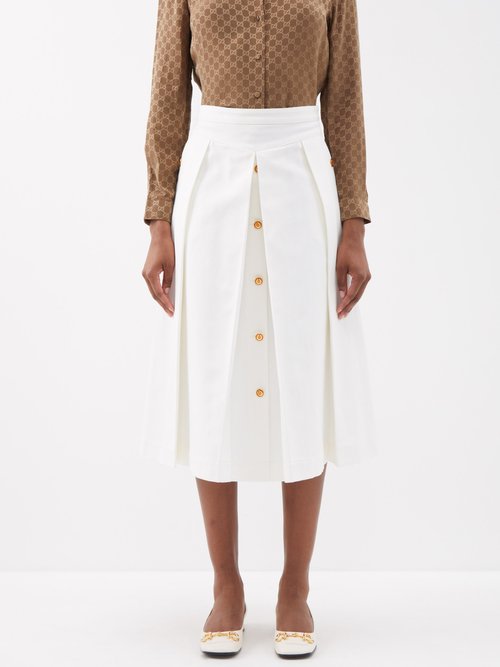 Gucci - Pleated Cotton Midi Skirt - Womens - Ivory