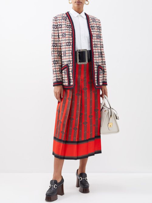 Gucci - Square G-print Pleated Silk Midi Skirt - Womens - Red Multi