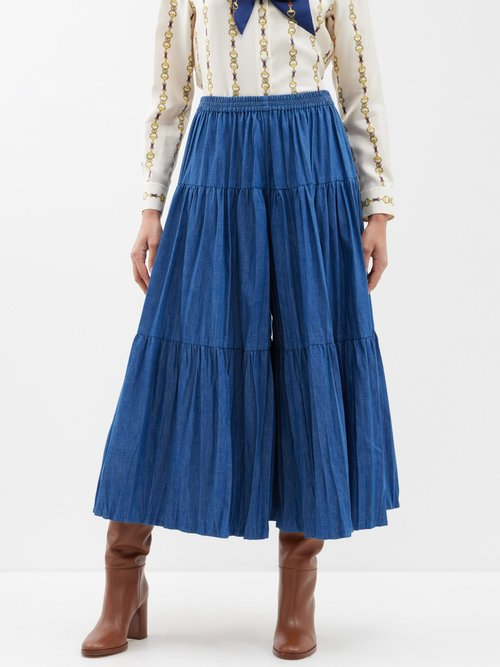 Gucci - Washed-denim Banded Skirt - Womens - Denim