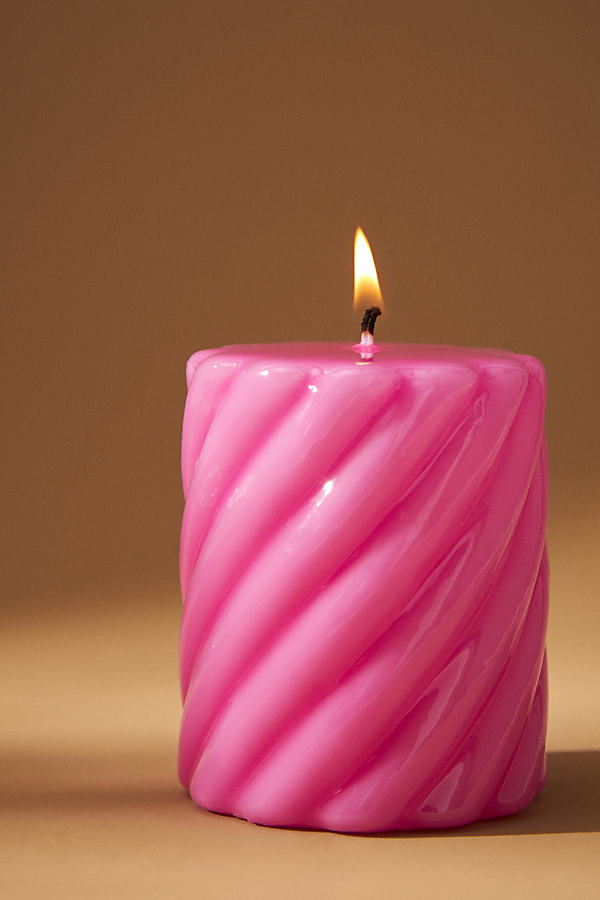 High Gloss Pink Short Pillar Candle