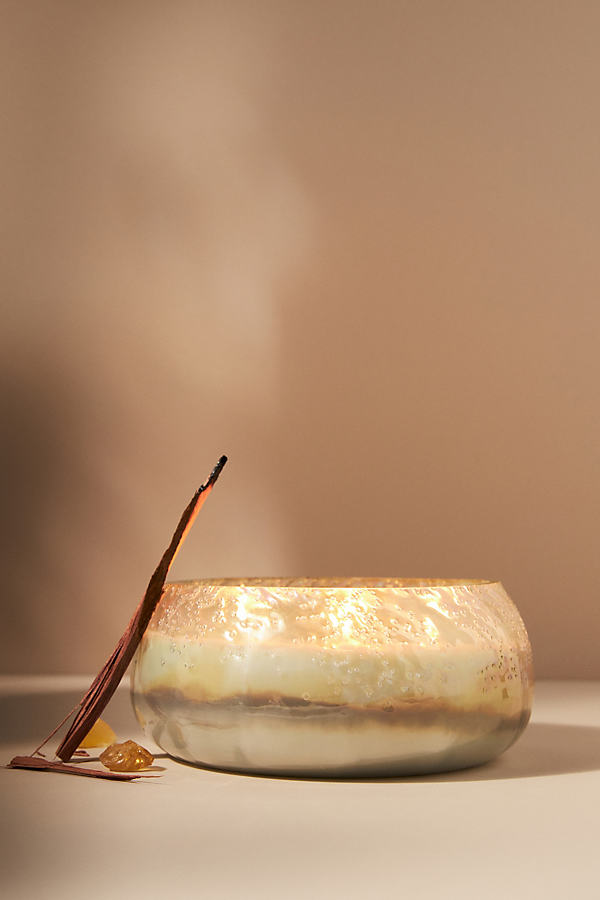 Lilah Low-Wide Golden Honey & Cedarwood Luster Geometric Glass Candle
