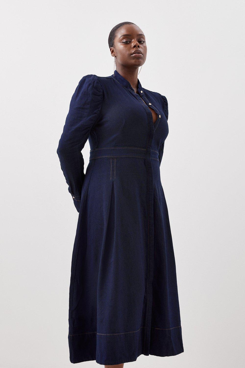 Lydia Millen Plus Size Tencel Denim Woven Midi Shirt Dress - Indigo