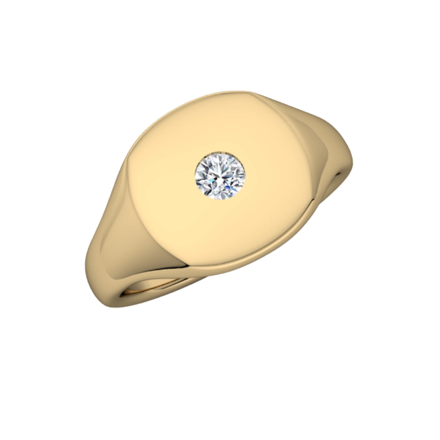 Men's 14K Gold Signet Ring With Diamond Yellow Gold Undefined Jewelry
