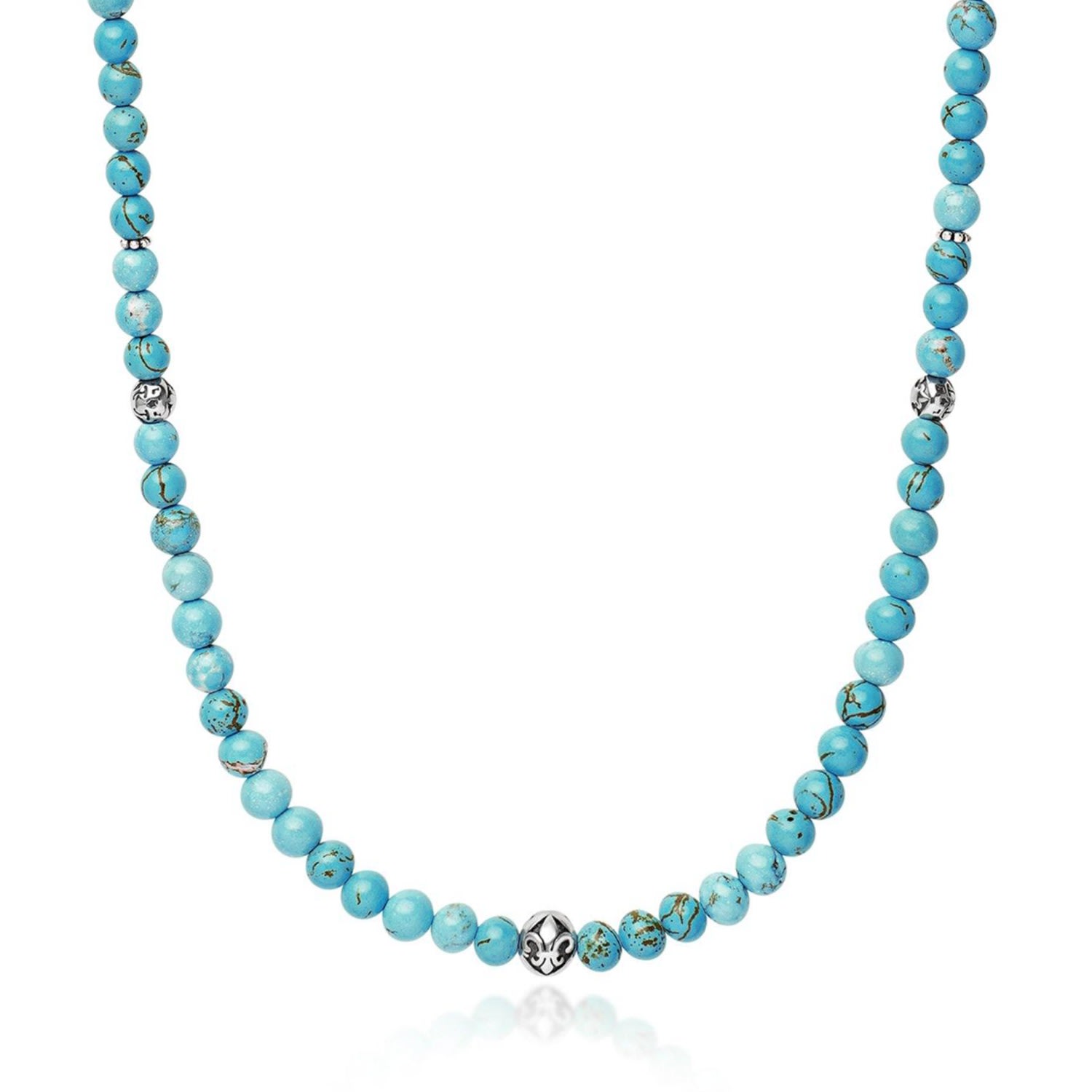 Men's Beaded Necklace With Turquoise And Silver Nialaya