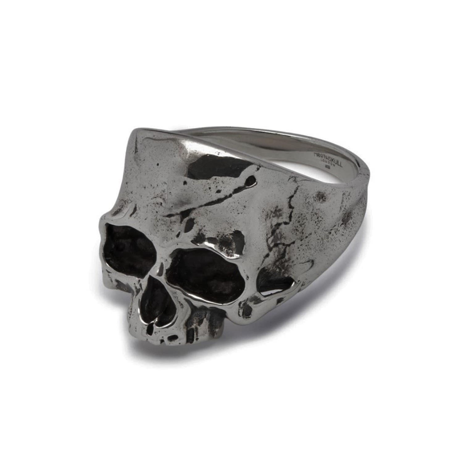 Men's Black Disfigured Medius Skull Ring In Gunmetal Northskull
