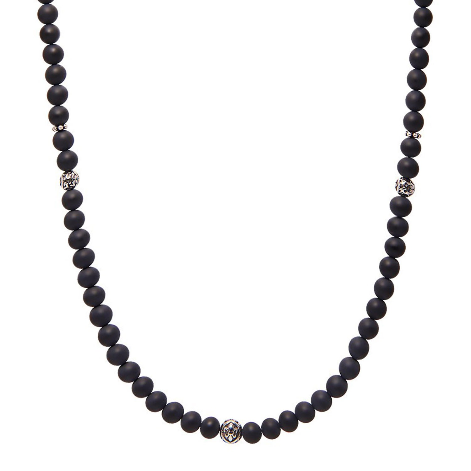 Men's Black / Silver Beaded Necklace With Matte Onyx And Silver Nialaya