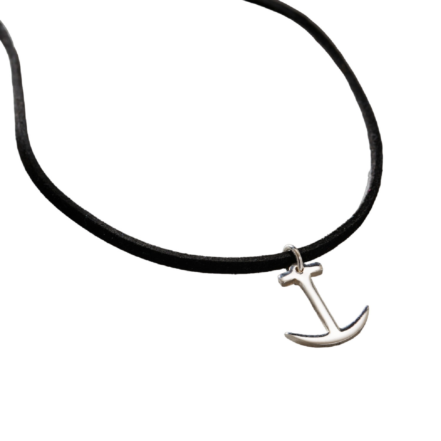 Men's Black / Silver Leather Anchor Charm Necklace Posh Totty Designs