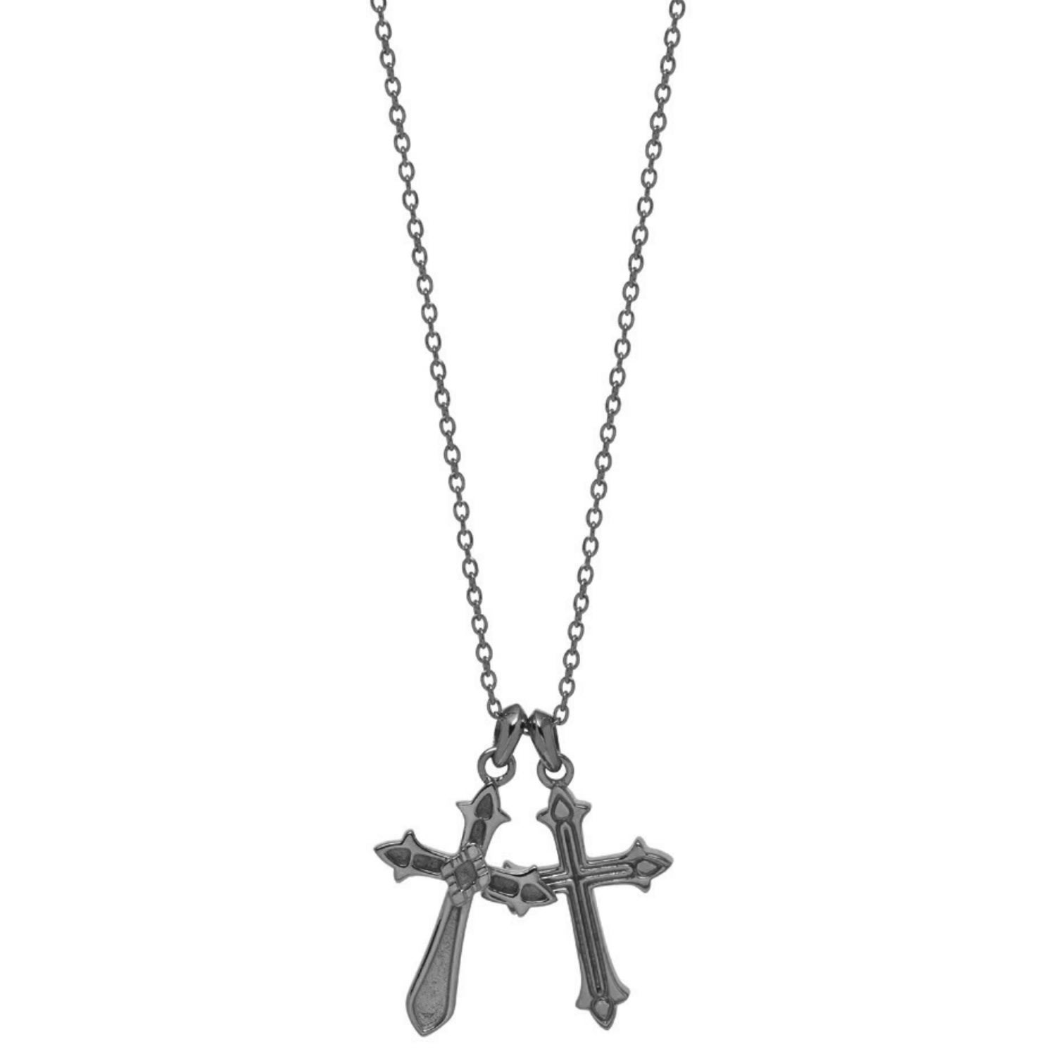 Men's Black Twin Baroque Cross Necklace In Gunmetal Northskull