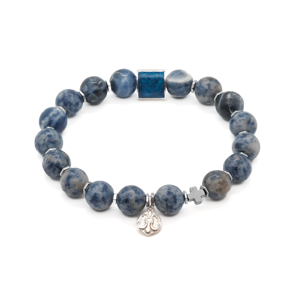 Men's Blue / Silver Fleur De Lis Blue Energy Bracelet - Blue Ebru Jewelry