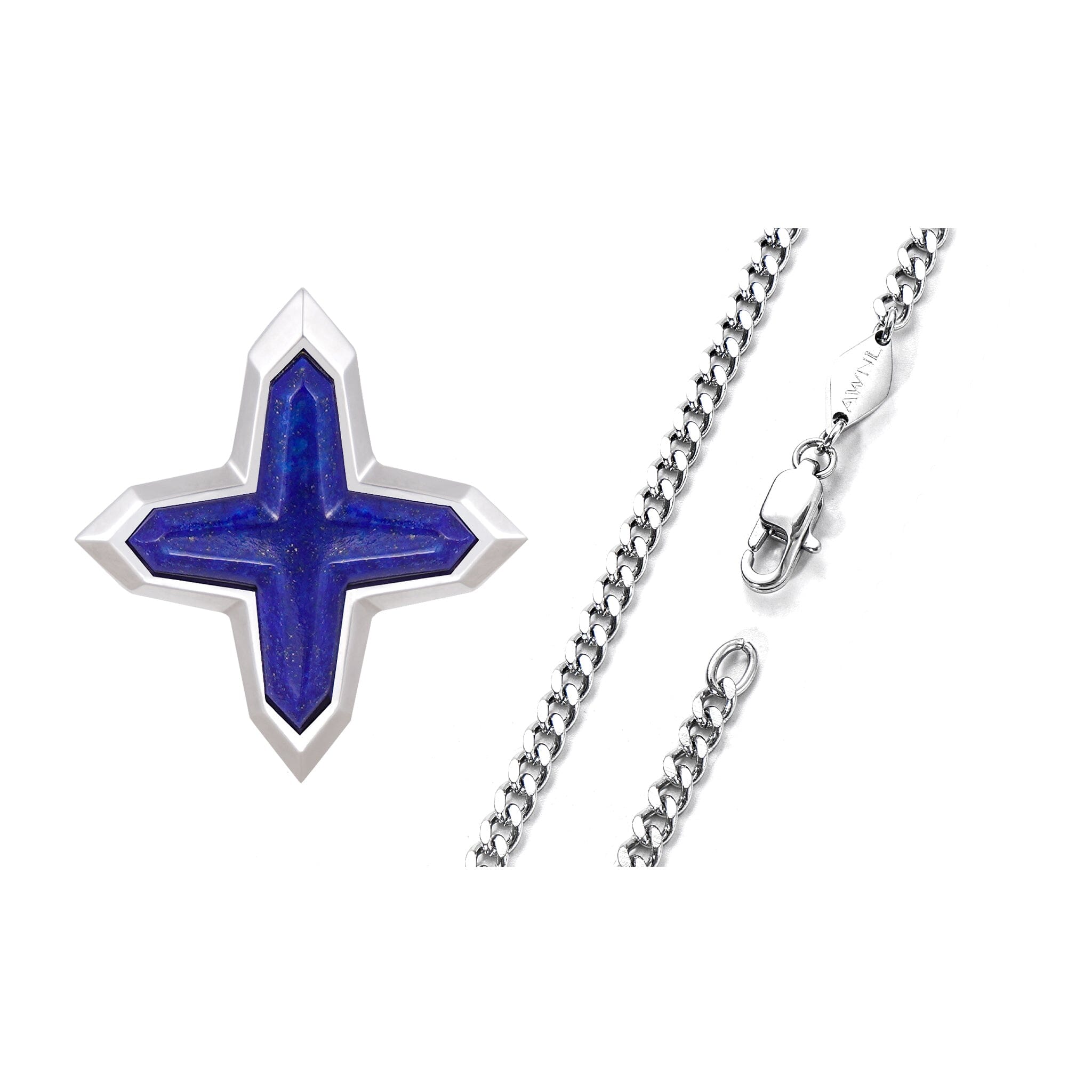 Men's Blue Sirius Cross Lapis Lazuli Stainless Necklace Awnl