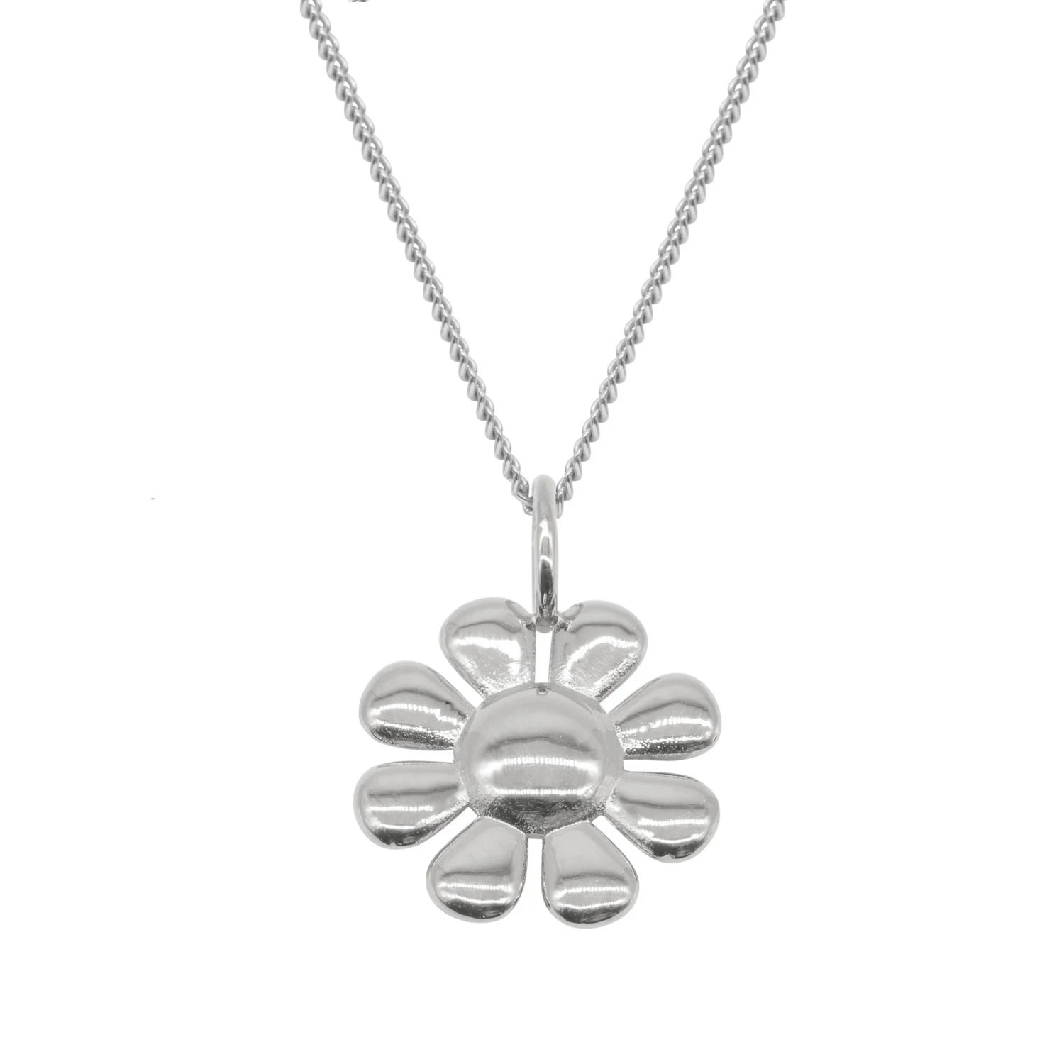 Men's Daisy Flower Charm & Chain In Silver Large Katie Mullally