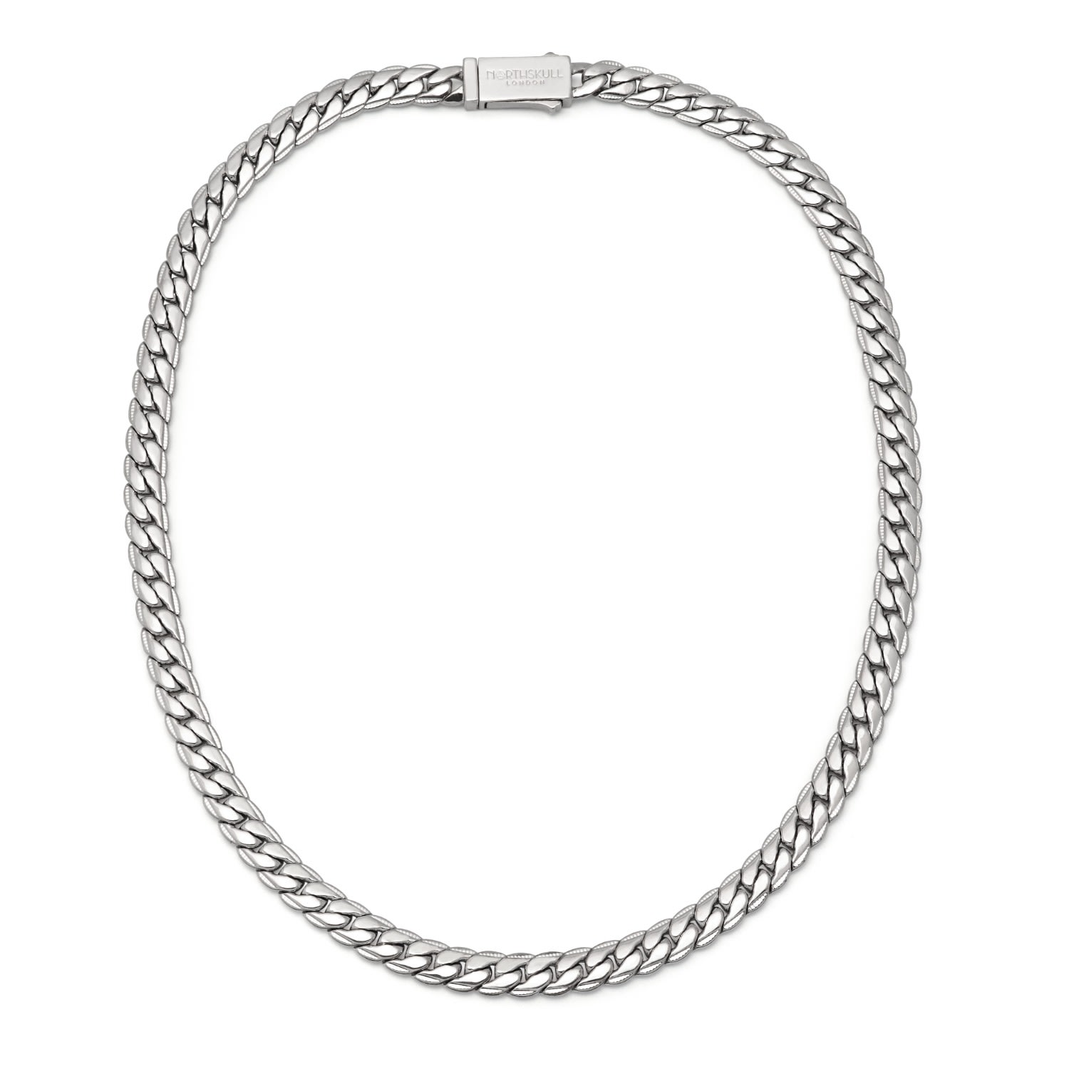Men's Flat Curb Chain Necklace In Silver Northskull