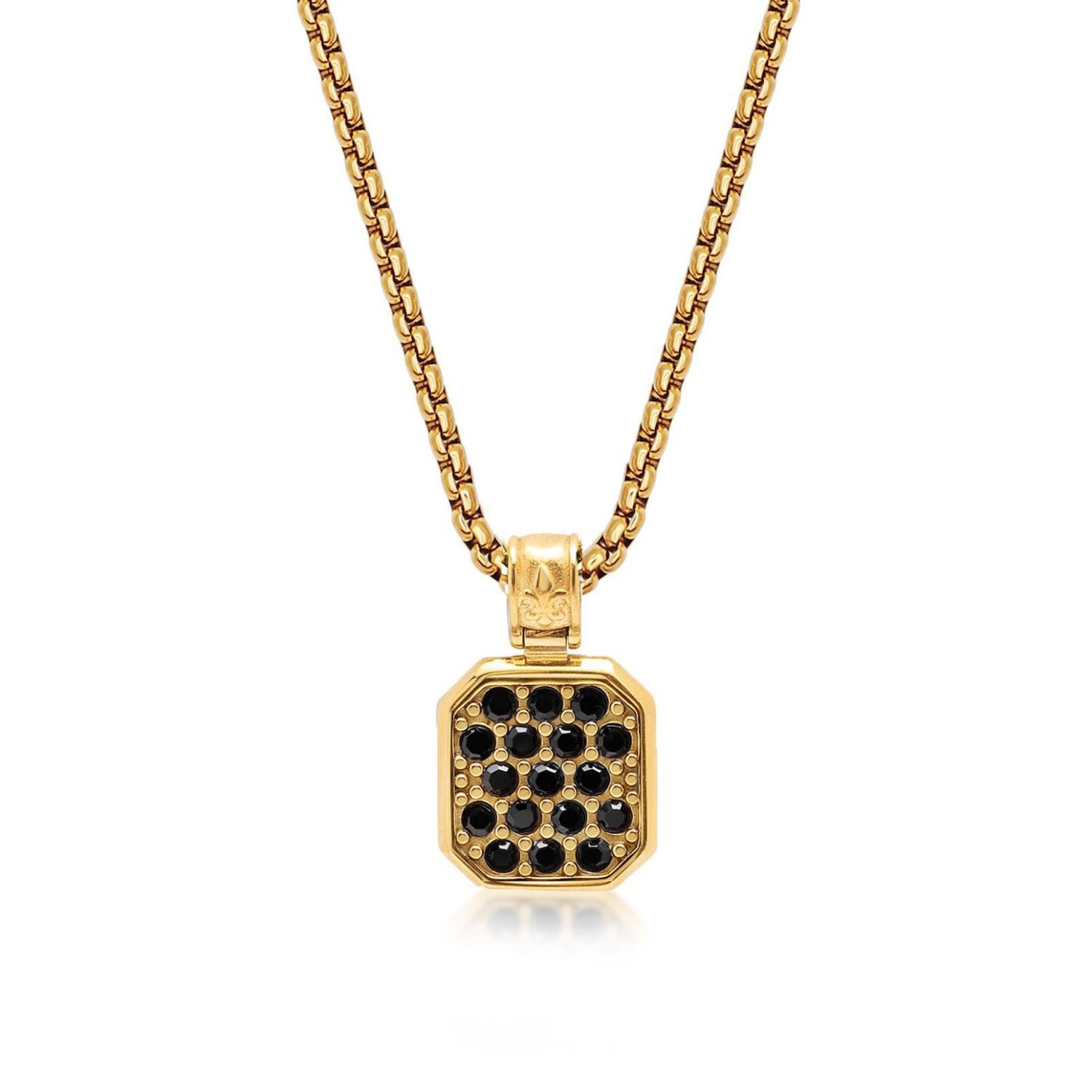 Men's Gold / Black Gold Necklace With Black Cz Square Pendant Nialaya