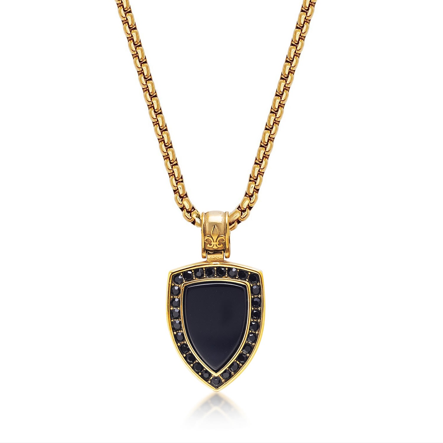 Men's Gold / Black Gold Necklace With Black Onyx Shield Pendant Nialaya