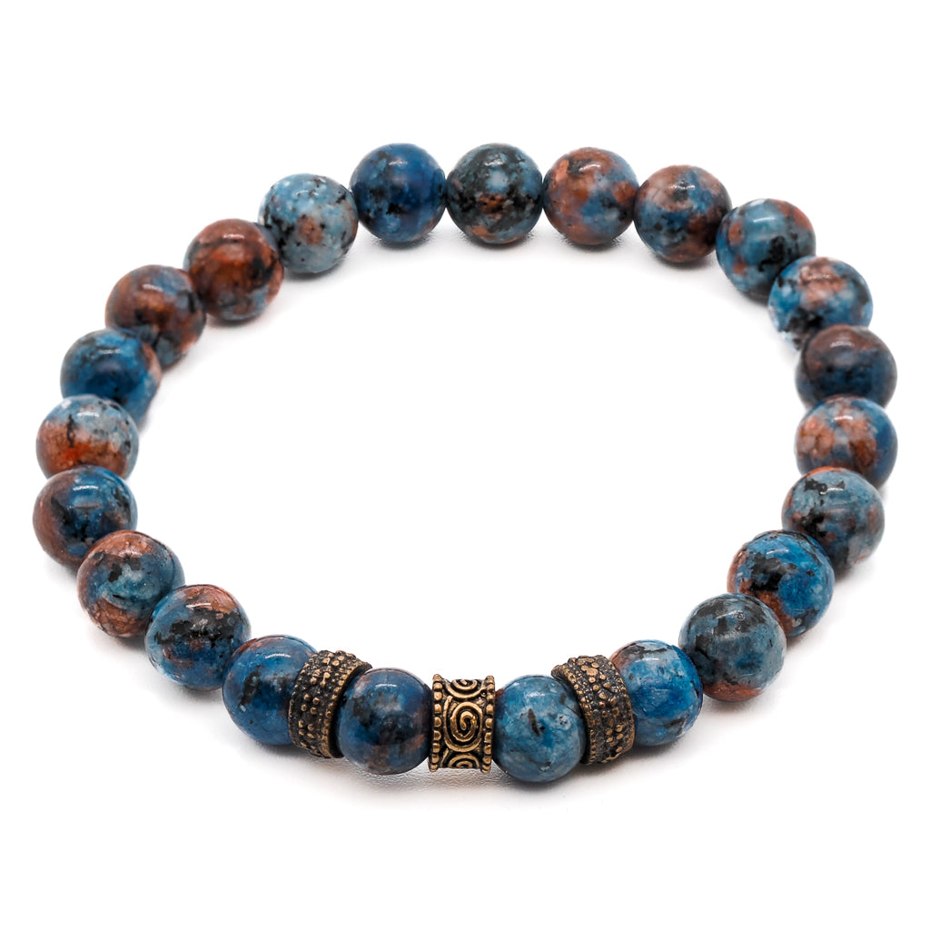 Men's Gold / Blue / Brown Sodalite Energy Bracelet Ebru Jewelry