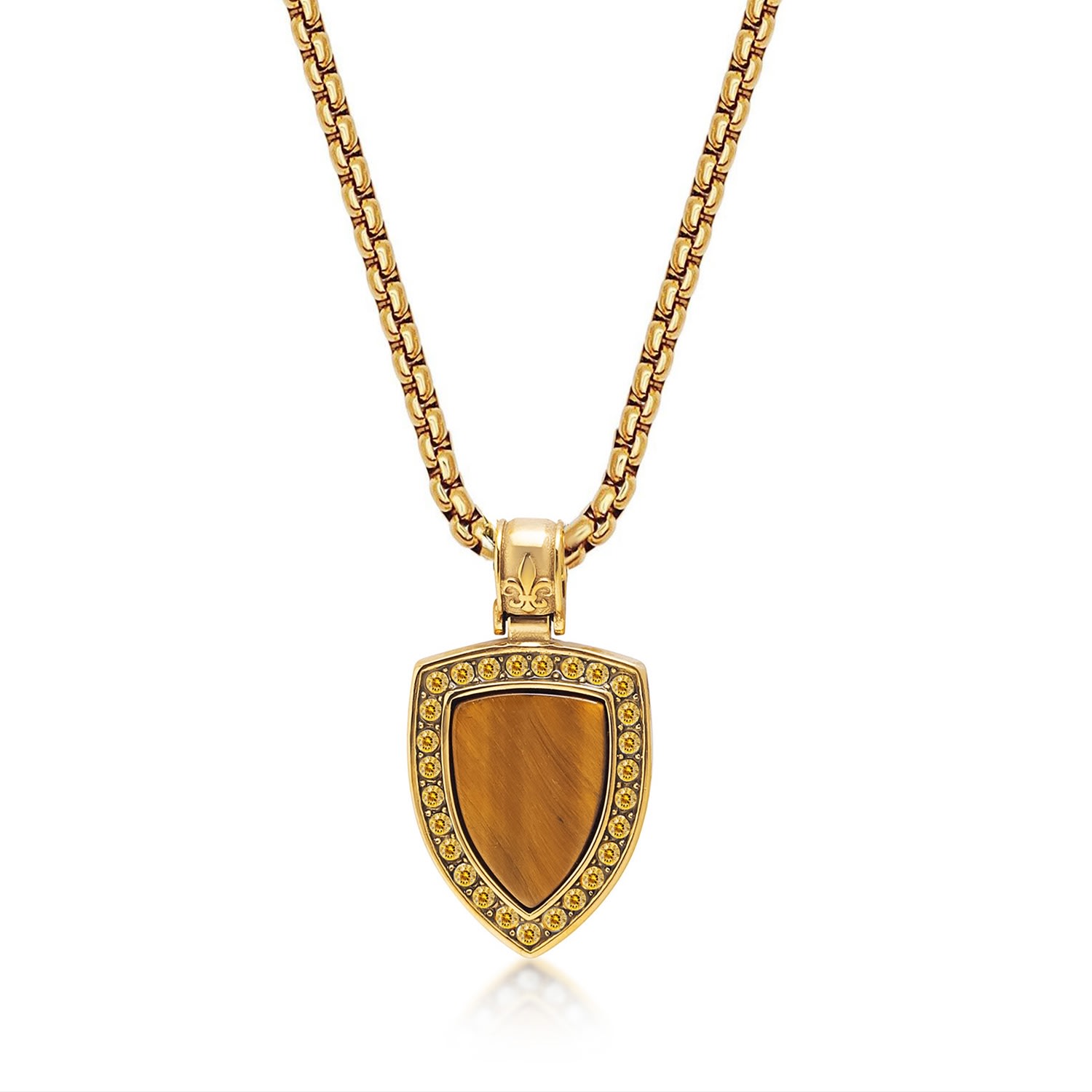 Men's Gold / Brown Gold Necklace With Brown Tiger Eye Shield Pendant Nialaya