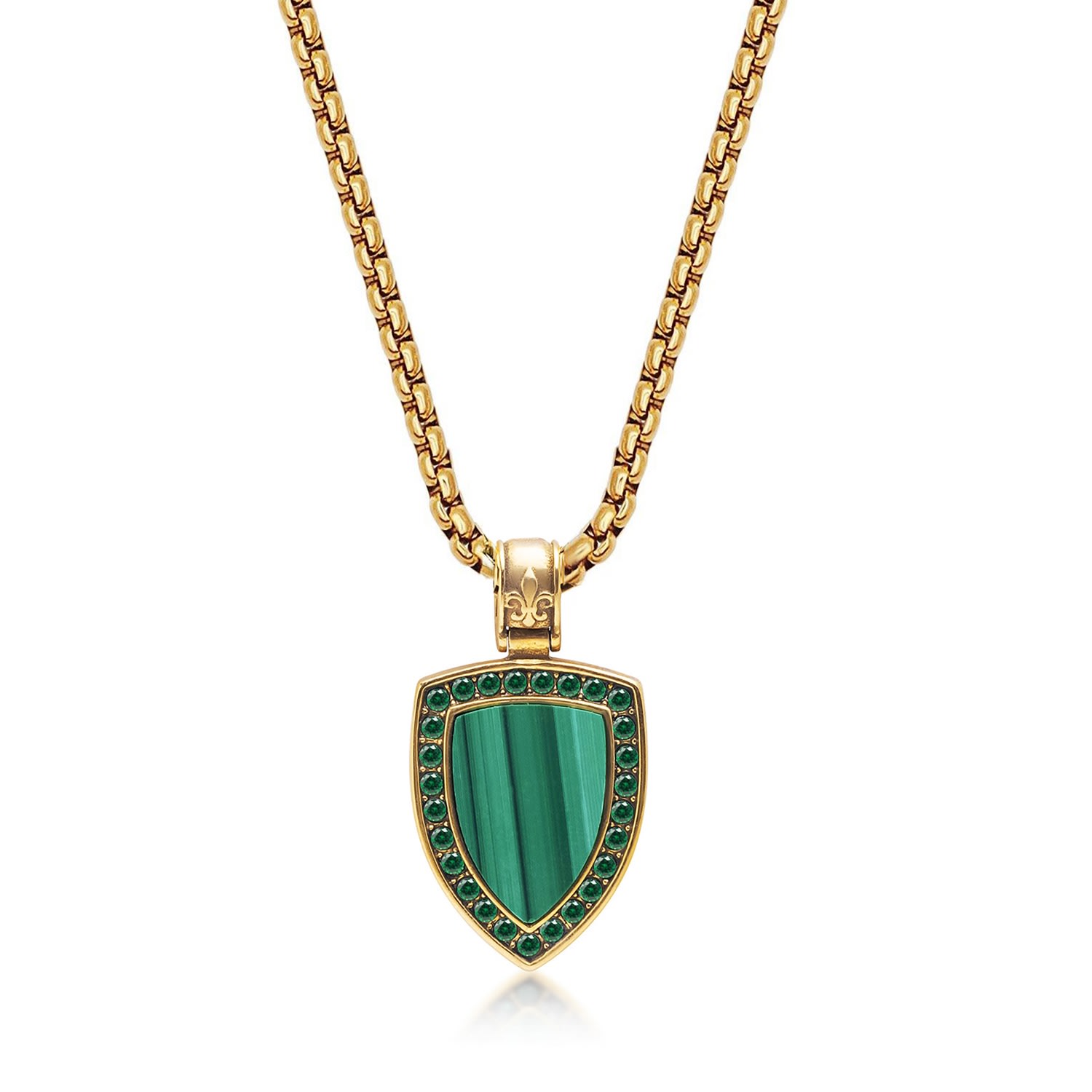Men's Gold / Green Gold Necklace With Malachite Shield Pendant Nialaya