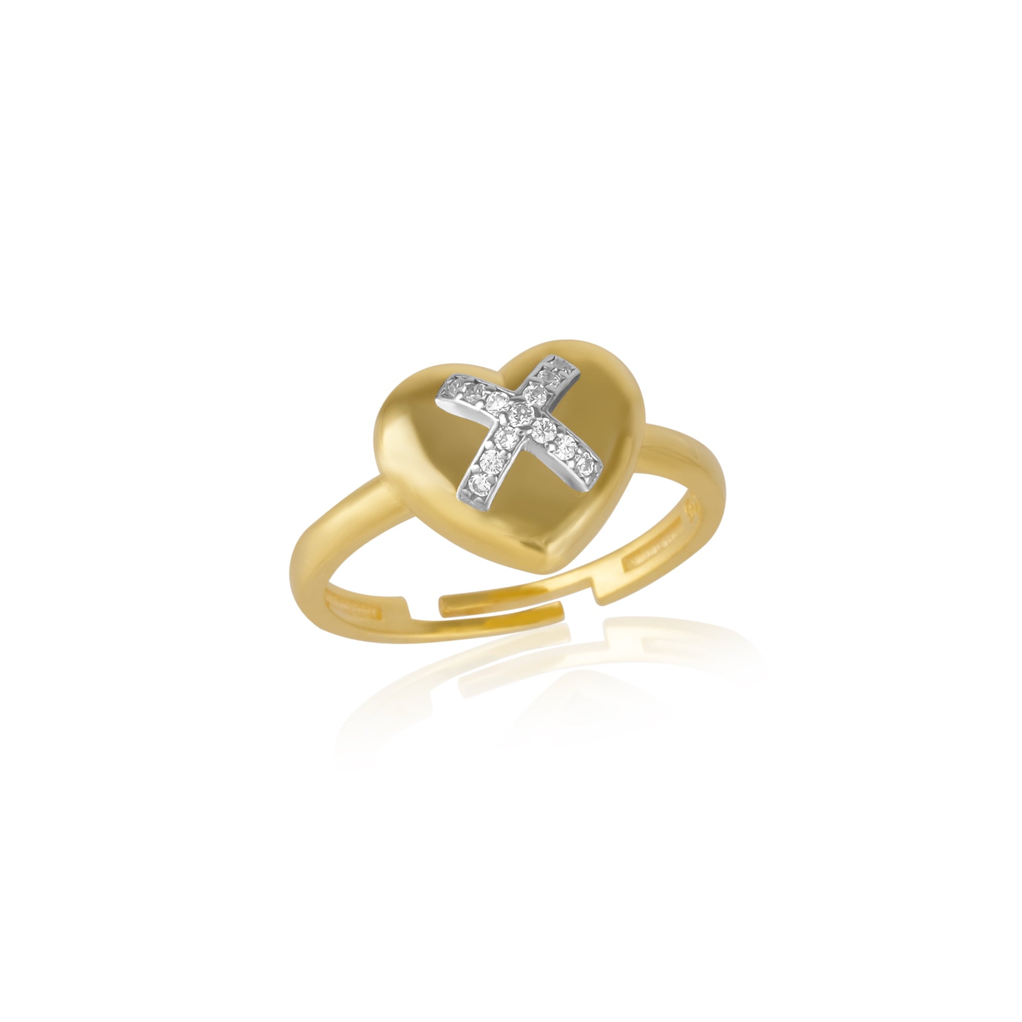 Men's Gold Heart X Adjustable Sterling Silver Ring Spero London