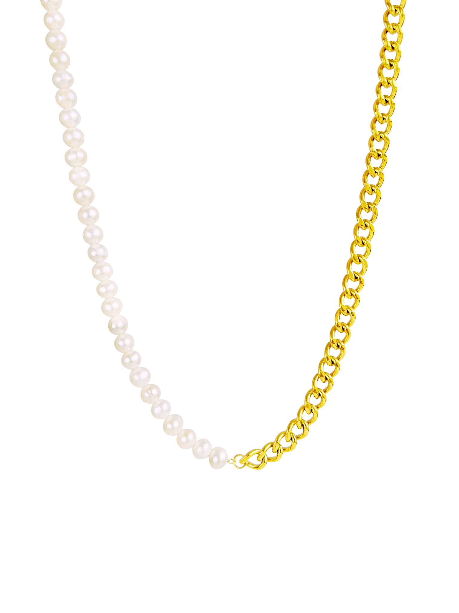 Men's Gold / White Cuban Classic Pearl Necklace Peral