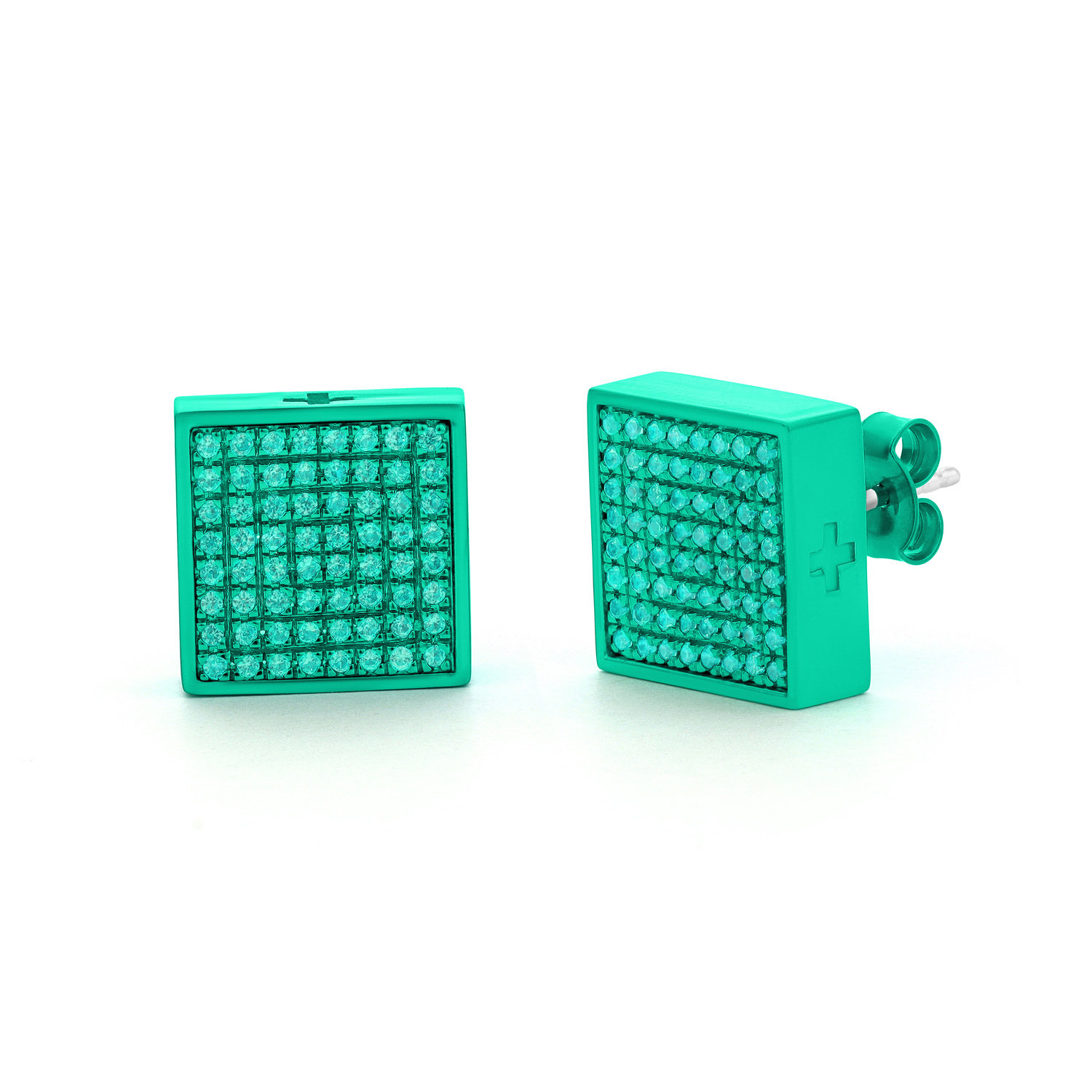 Men's Green Monochrome Square Stud In Parakeet - Large All Inclusive