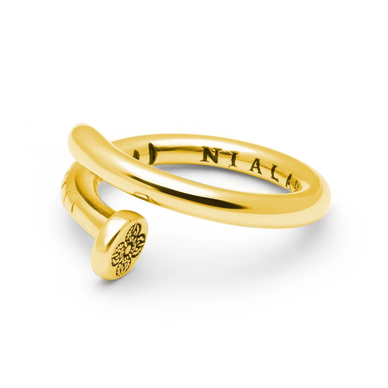 Men's Nail Ring With Dorje Engraving And Gold Finish Nialaya