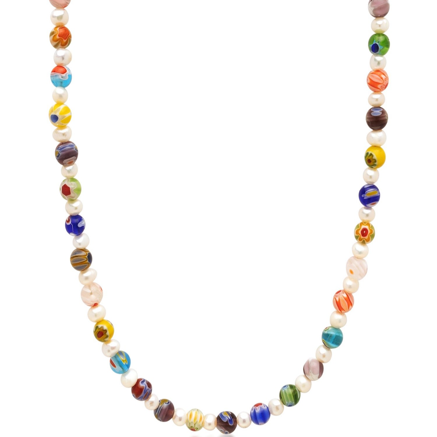Men's Pearl Necklace With Hand Painted Glass Beads Nialaya