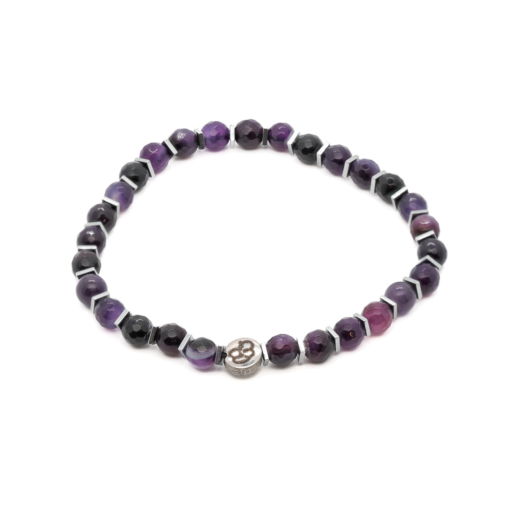 Men's Pink / Purple / Silver Spiritual Calming Amethyst Bracelet Ebru Jewelry
