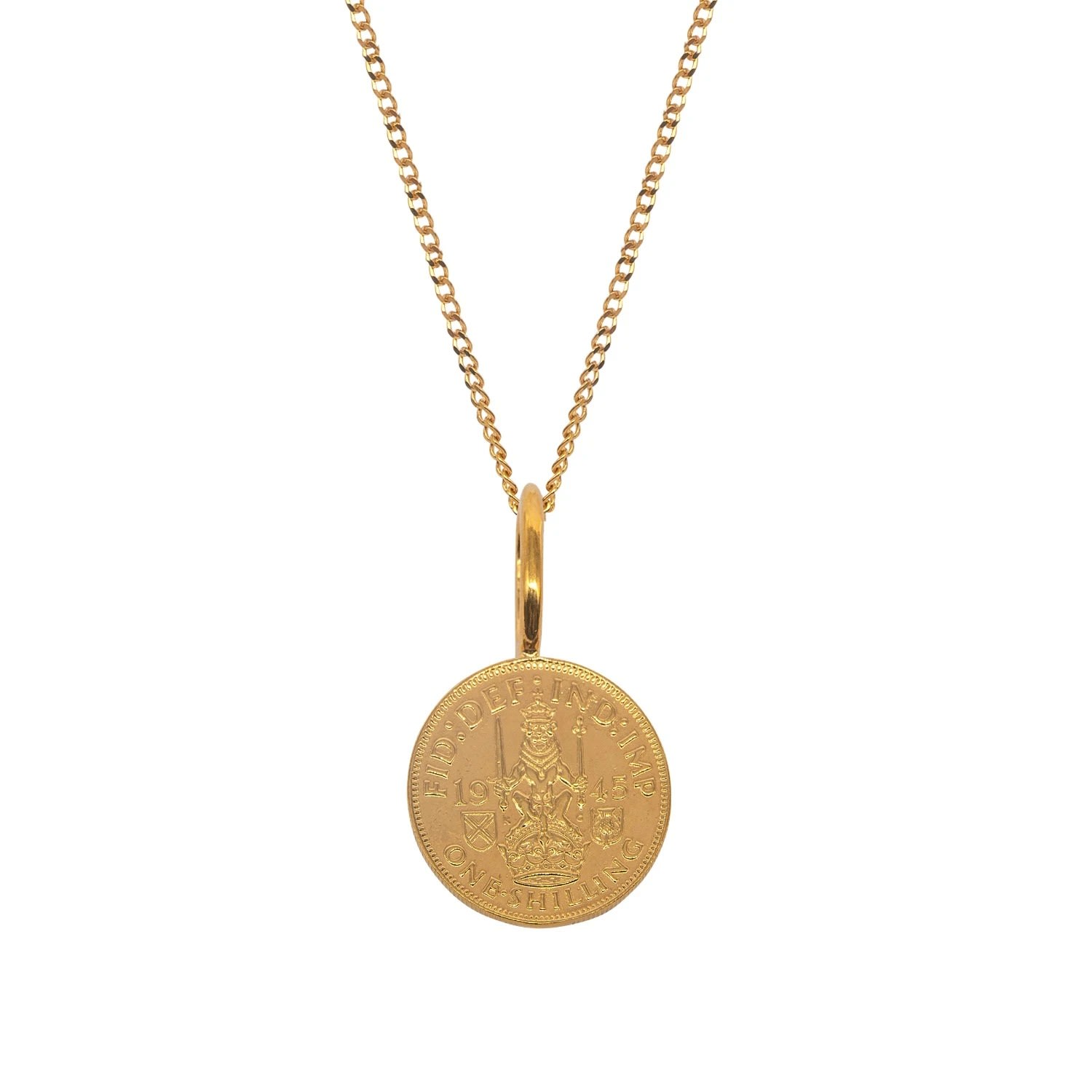Men's Scottish Shilling Coin Charm & Chain In Gold Plated Katie Mullally