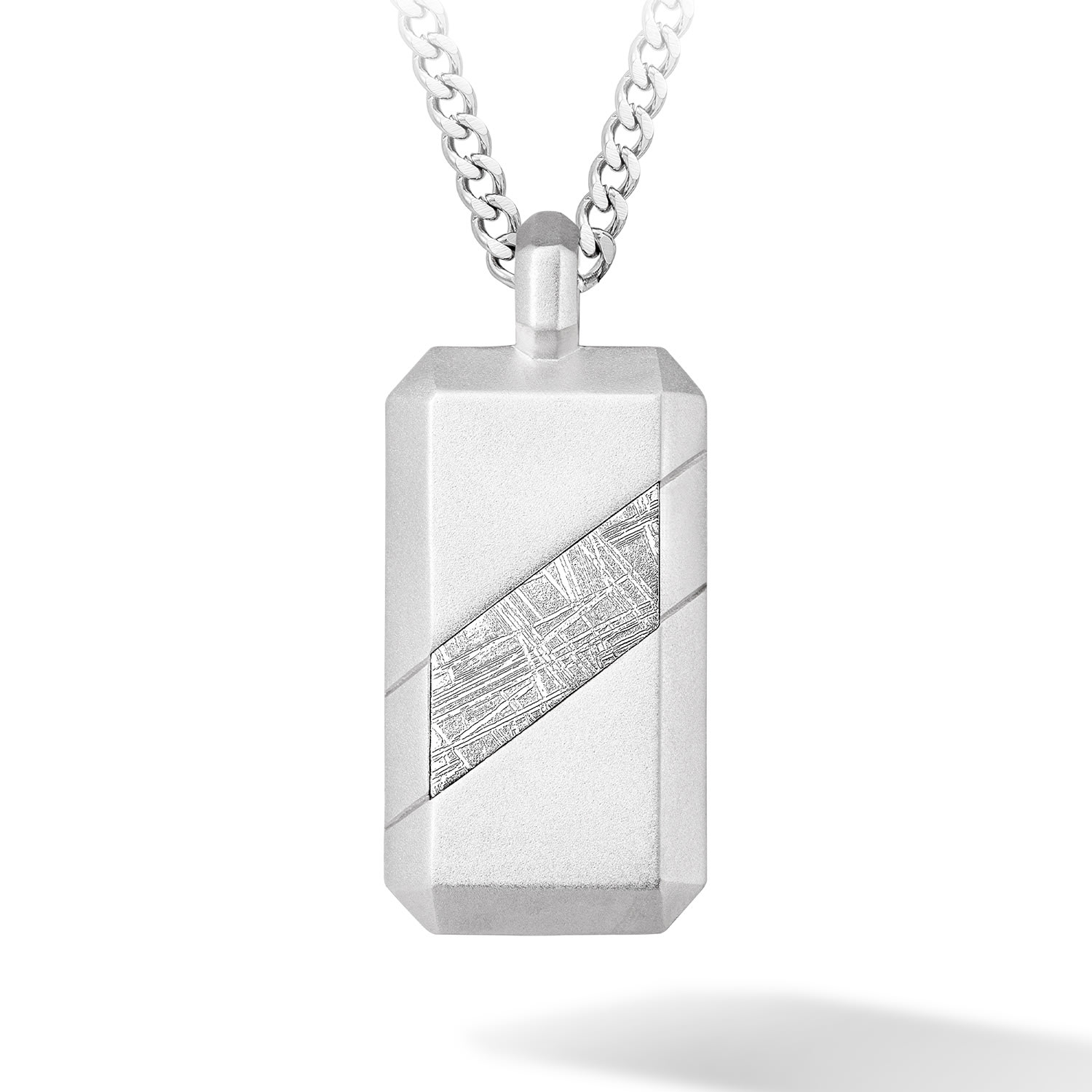 Men's Silver Dog Tag Meteorite Stainless Chain Necklace Awnl
