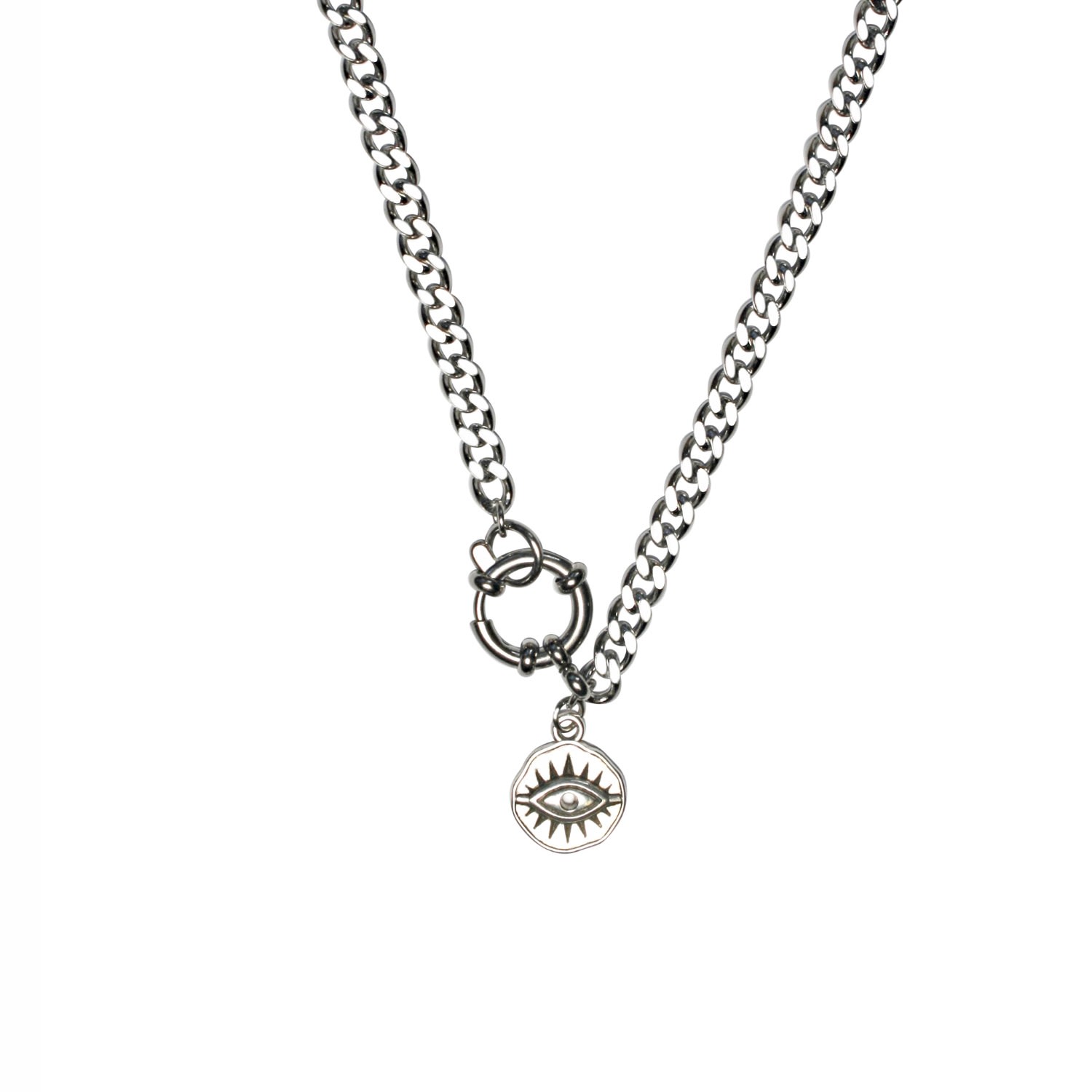 Men's Silver Evil Eye Chain Necklace Mhart