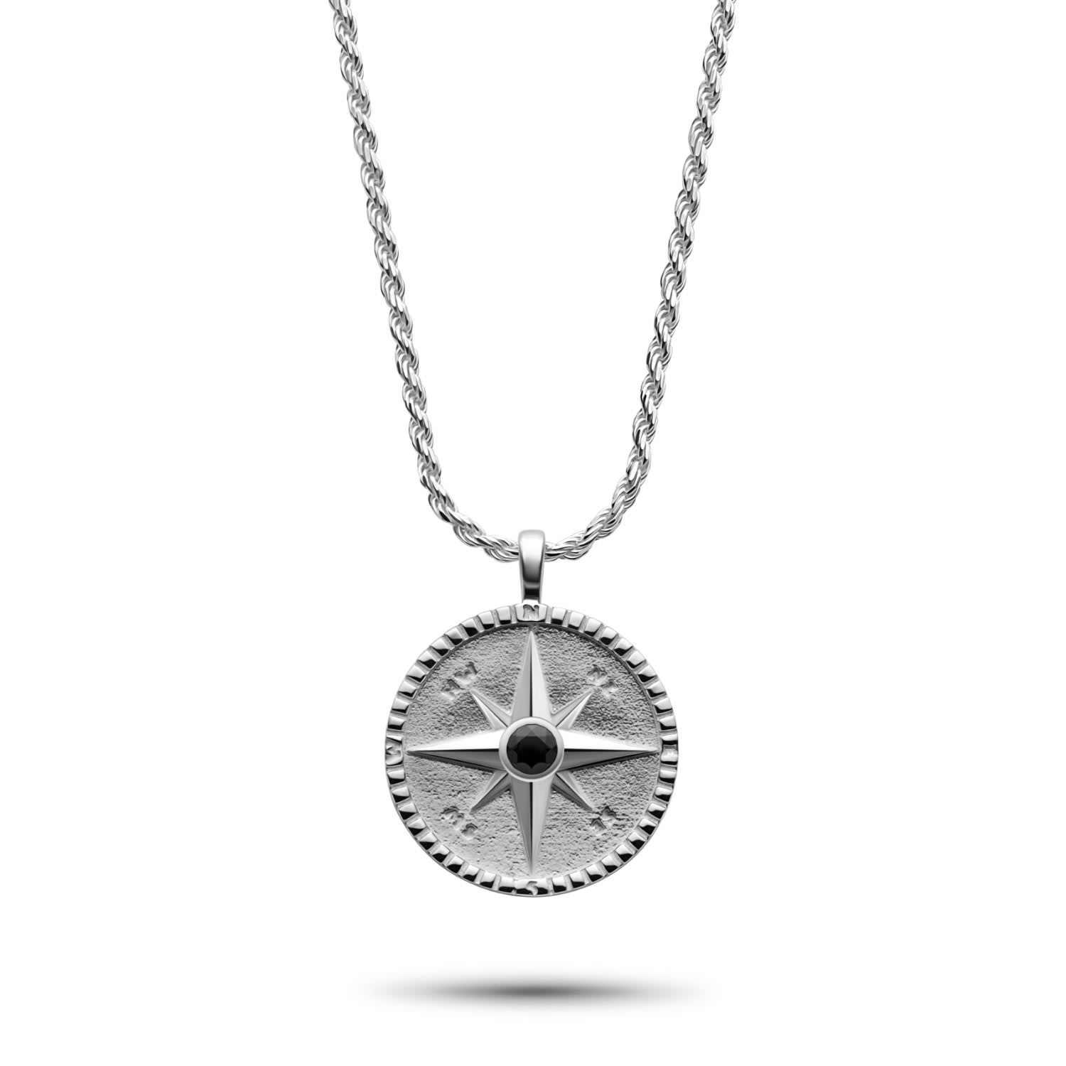 Men's Silver Nautical Black Spinel Compass Necklace Rahul Patel Collection