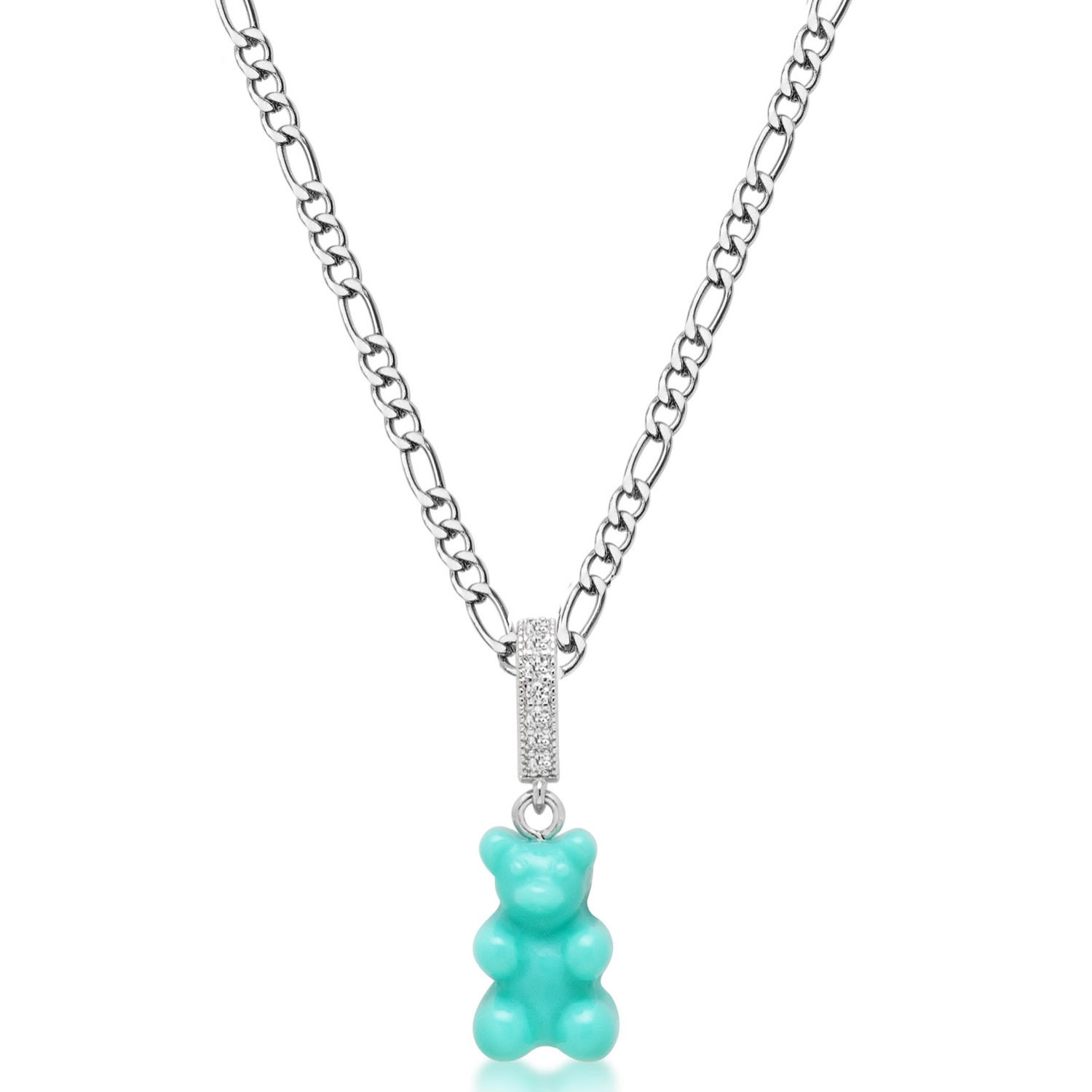 Mens Silver Necklace With Turquoise Gummy Bear Nialaya