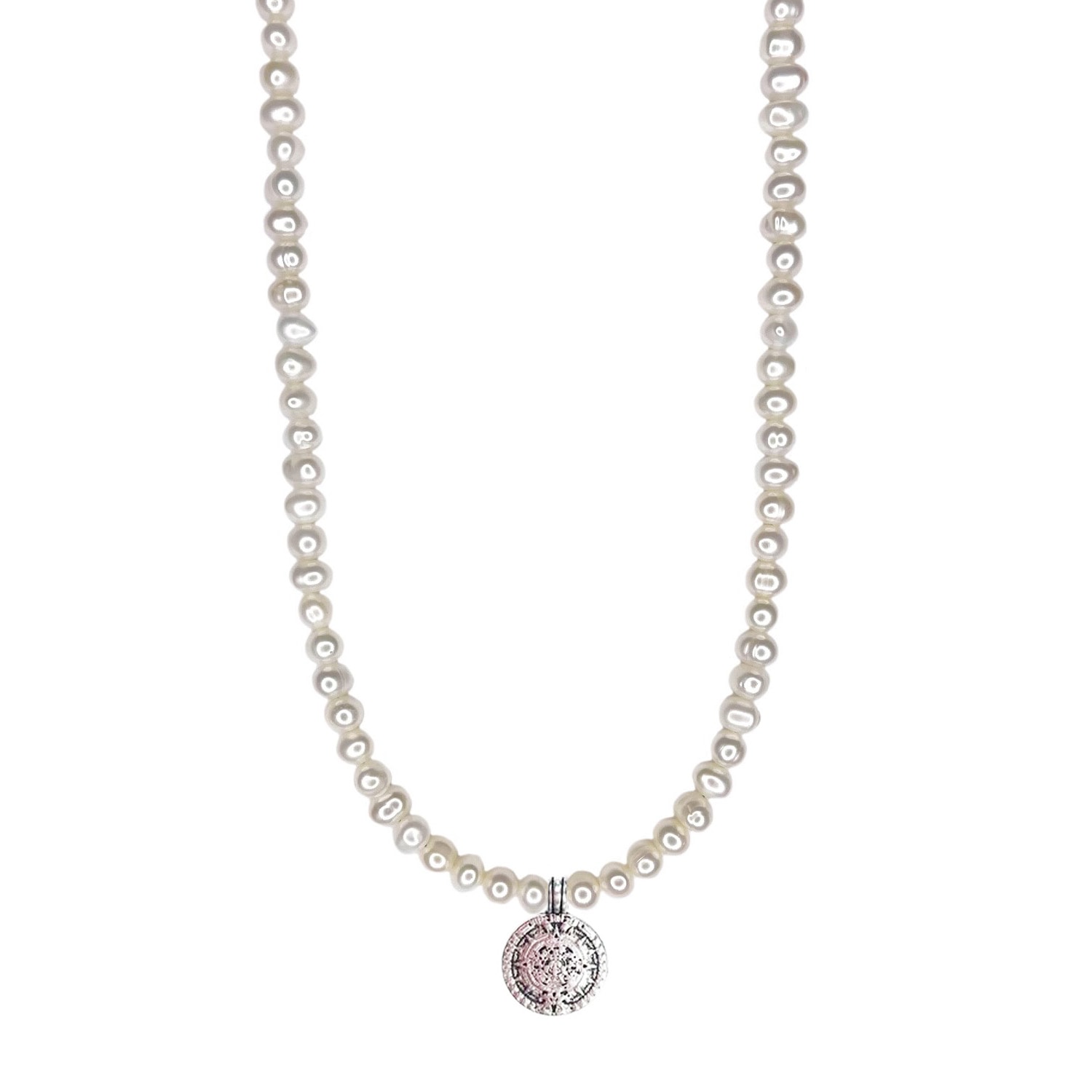 Men's Silver / White White Pearl Coin Necklace Mhart