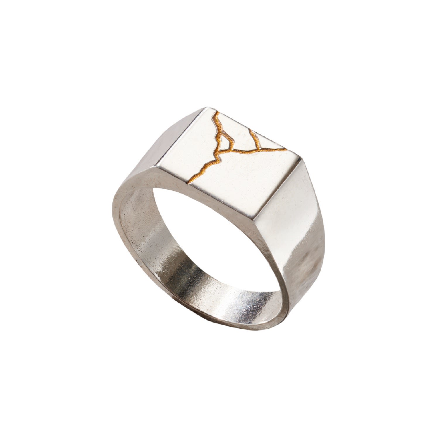 Men's Sterling Silver Unisex Chunky Kintsugi Signet Ring Posh Totty Designs