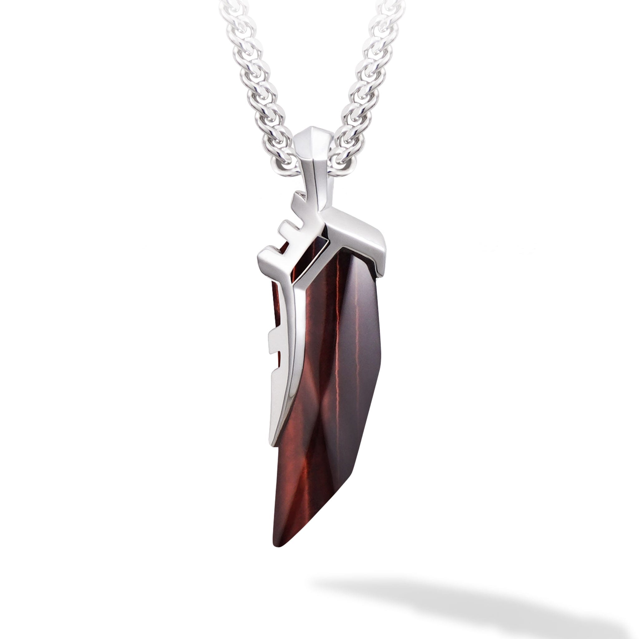 Men's Tiger's Tooth Red Tiger Eye Silver Necklace Awnl