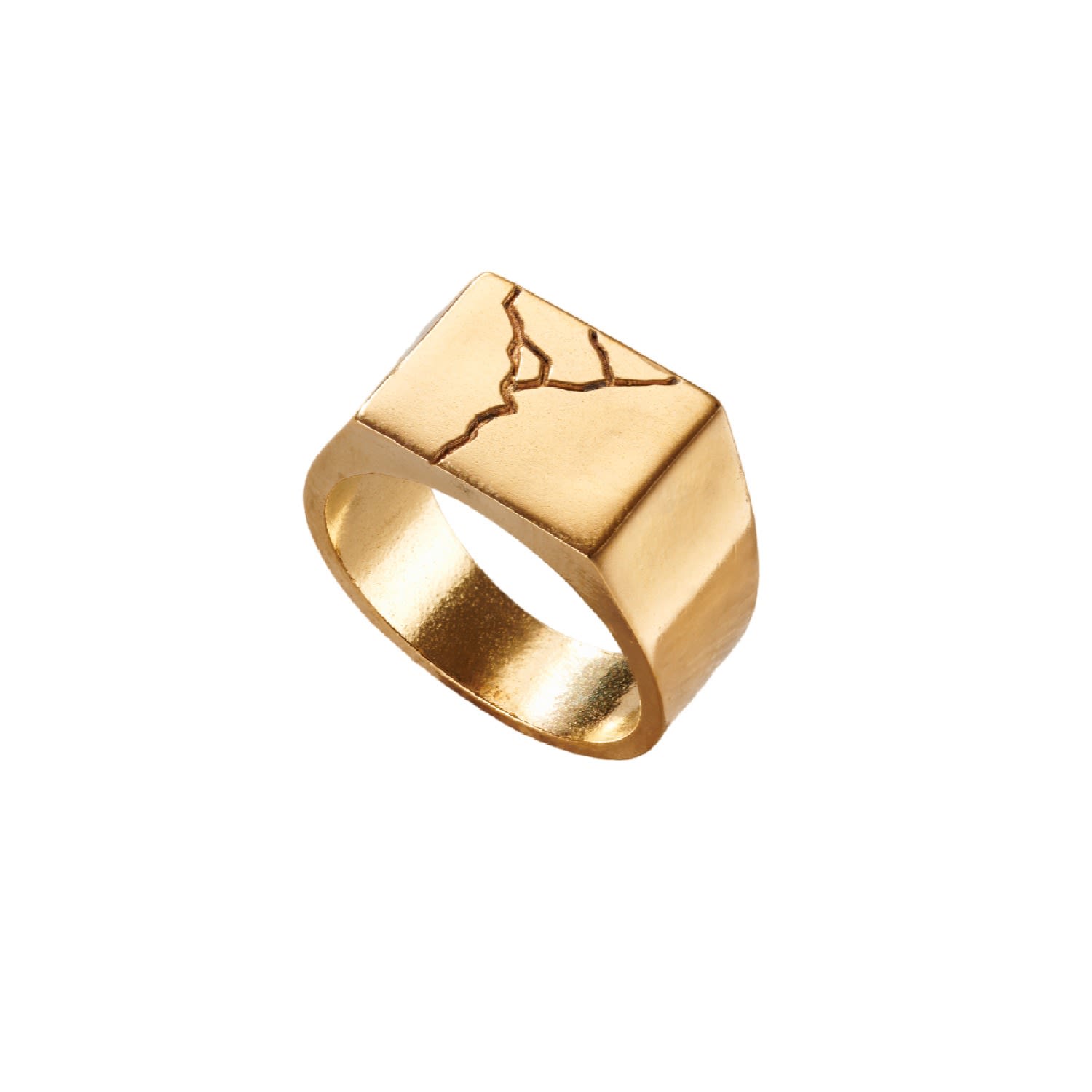 Men's Yellow Gold Plated Unisex Chunky Kintsugi Signet Ring Posh Totty Designs