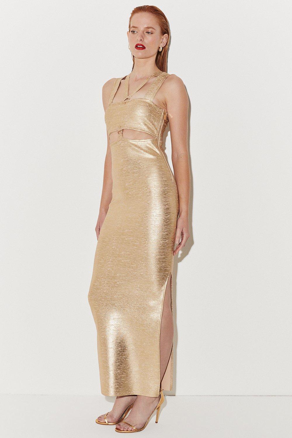 Metallic Bandage Maxi Dress - Gold