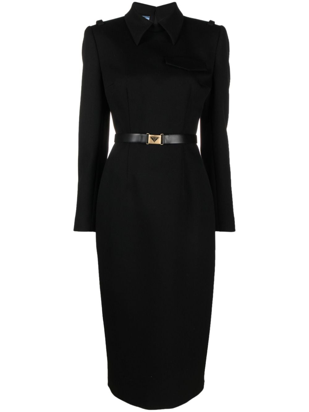 Prada belted wool-blend midi dress - Black