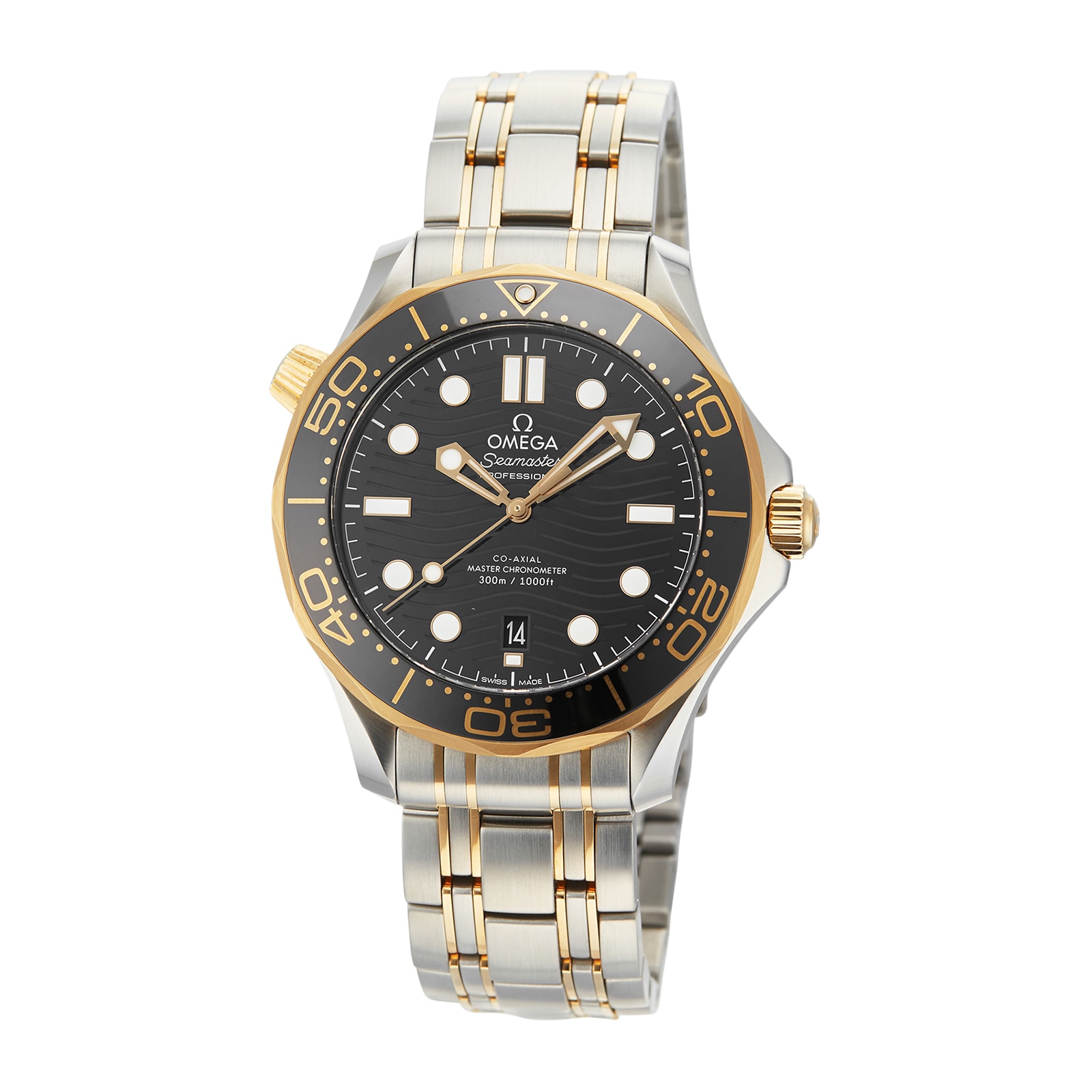 Pre-Owned Omega Seamaster Black Steel and Yellow Gold Mens Watch 210.20.42.20.01.002