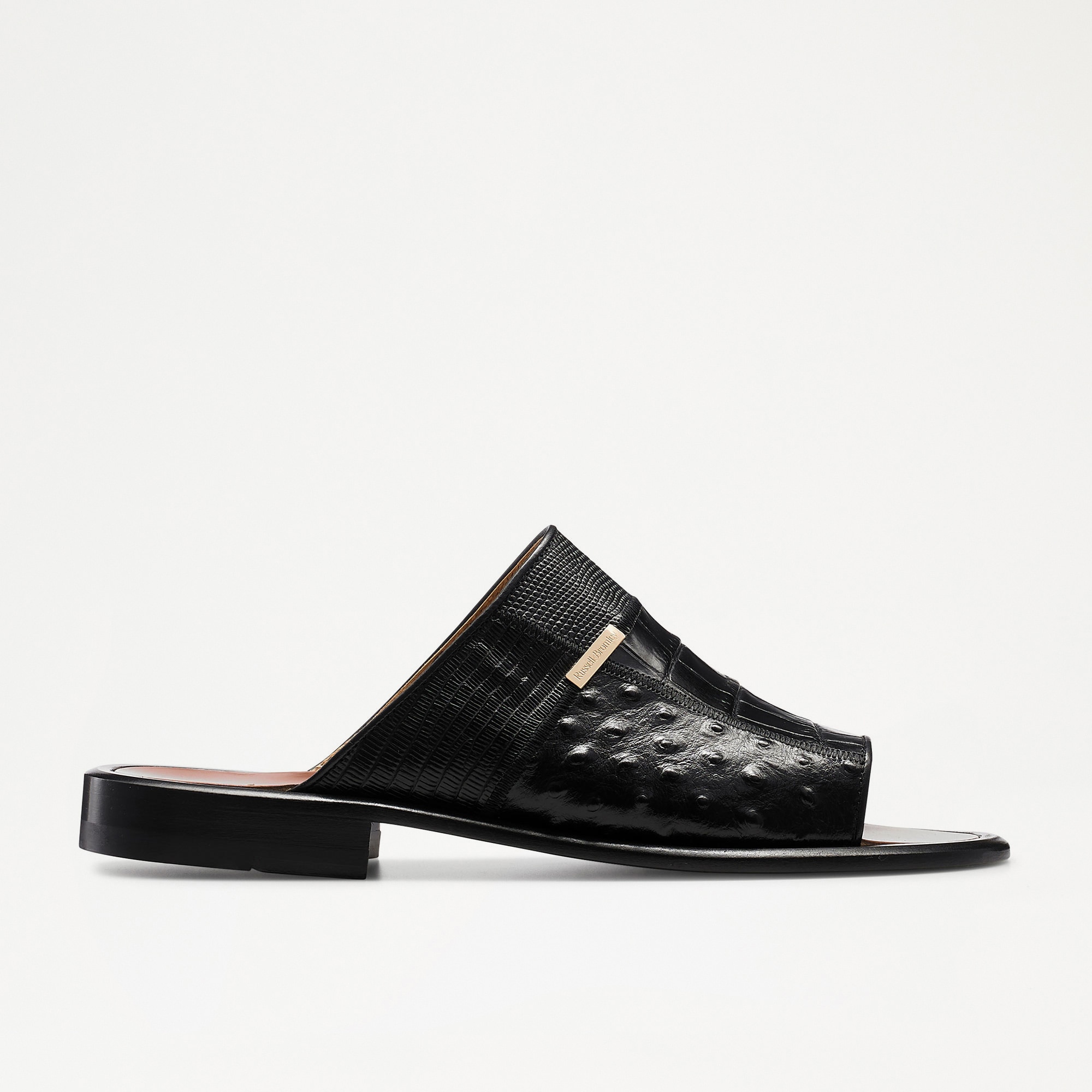 Russell & Bromley Men's Black Leather Animal Print Mondello Luxury Slip On Sandals, Size: UK 12
