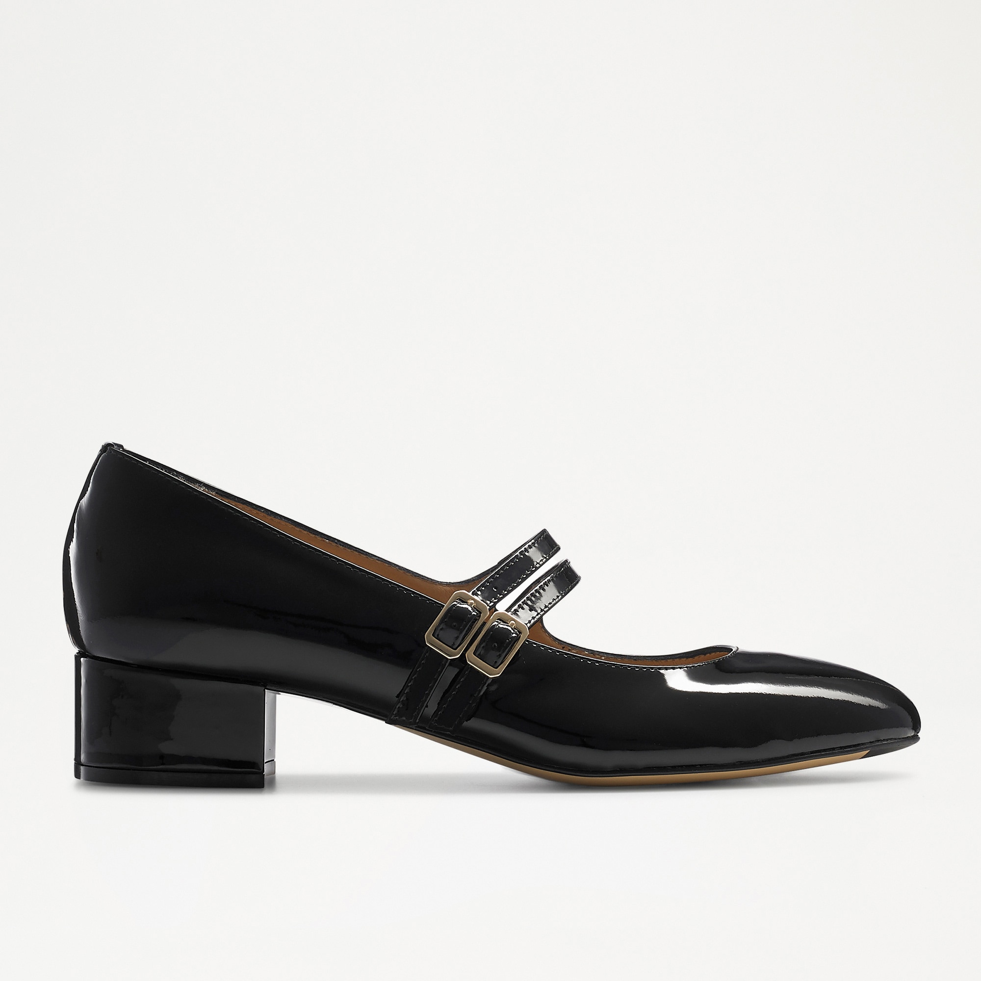 Russell & Bromley Women's Black Patent Leather Prima Jane Mary Block Pump, Size: UK 9