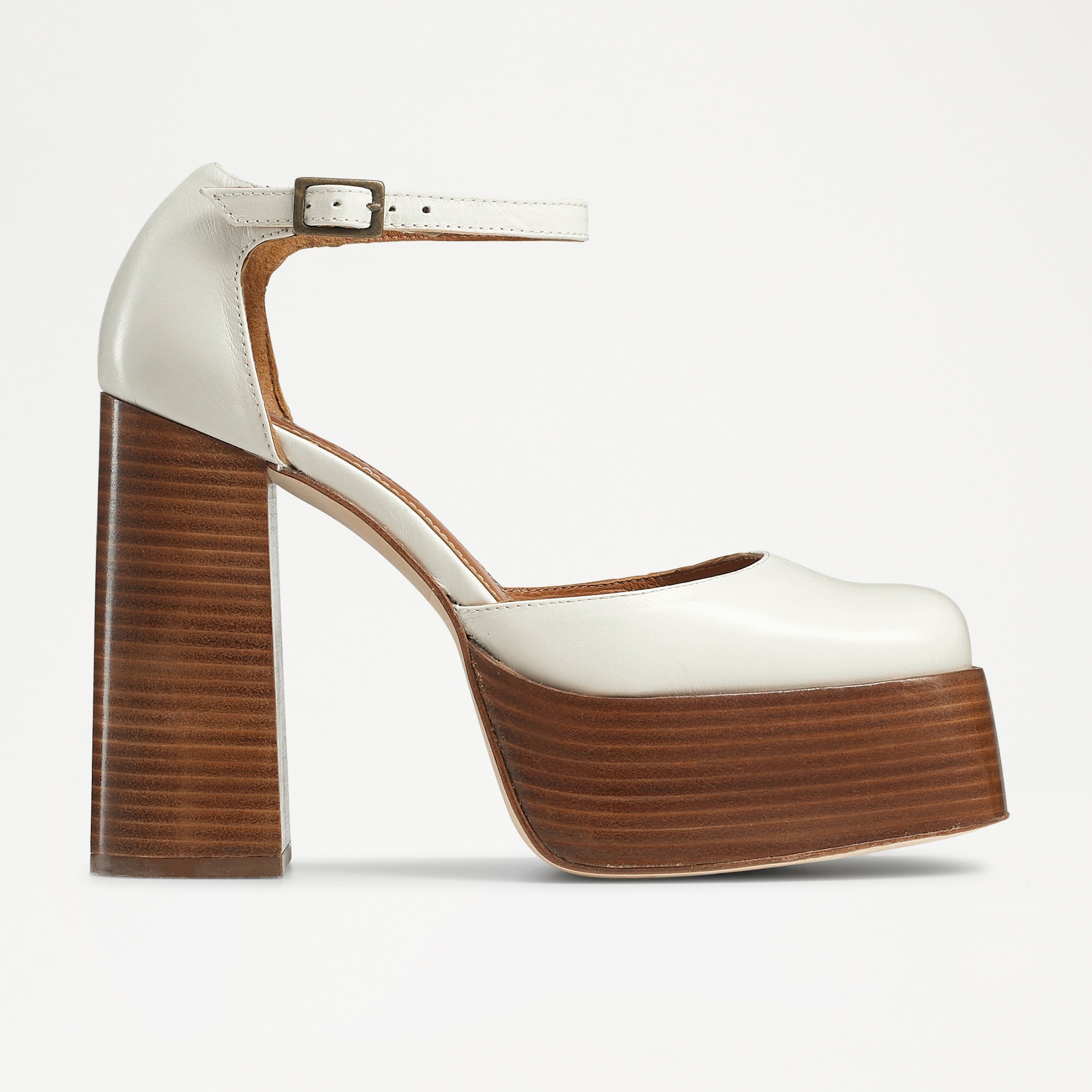 Russell & Bromley Women's White Calf Leather BLONDIE Stacked Heel Platform Sandals, Size: UK 5