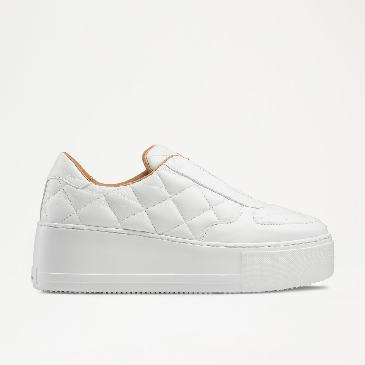 Russell & Bromley Women's White Calf Leather Quilted PUFFY Laceless Sneakers, Size: UK 5