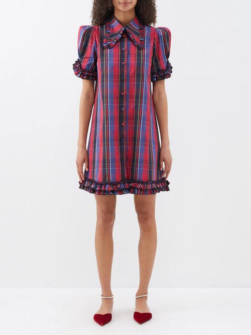 The Vampire's Wife - The Courage Ruffled-trim Checked Cotton Dress - Womens - Red Multi