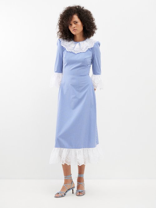 The Vampire's Wife - The Dorothy Gingham-cotton Midi Dress - Womens - Blue